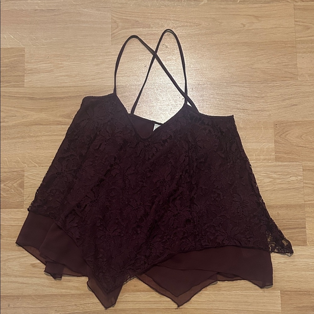 Maroon Abercrombie and Fitch Lace Tank Top